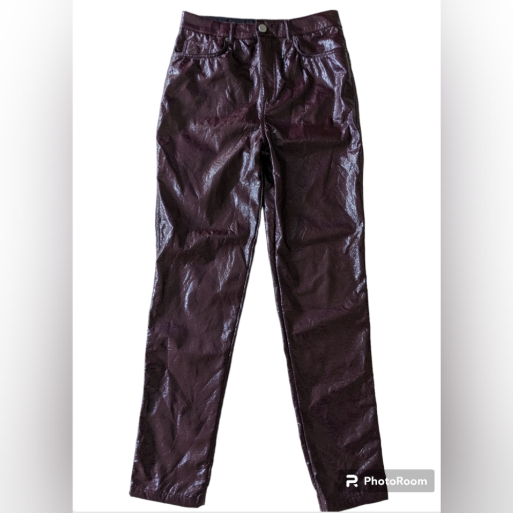ASOS pants faux leather polyurethane burgundy shiny 30 NWOT